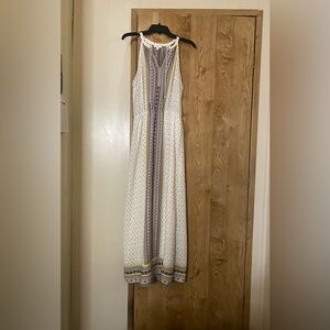 White and Patterned Maxi Dress Sz S/M nylon and lined by C